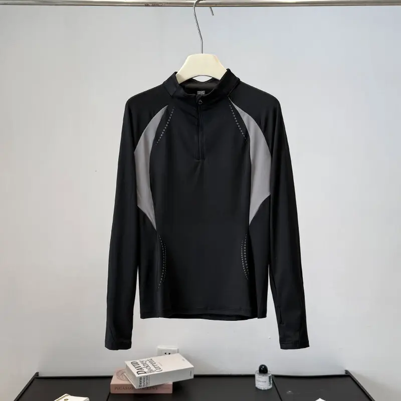Cycling - Damen-Herbst-Outdoor-T-Shirt mit halbem Reißverschluss und Stehkragen