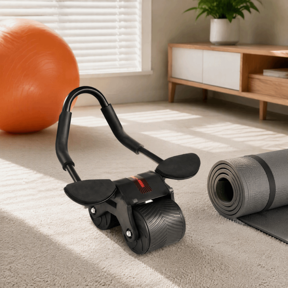 Ab Roller Wheel With Elbow Support - Automatisches Rückprall-Bauchmuskelrad mit Ellbogenstütze, geräuschloser Core-Trainer,